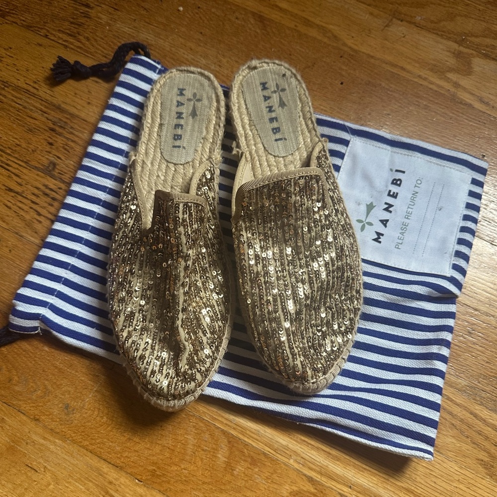 Gold Sequin Espadrilles Slides with dust bag